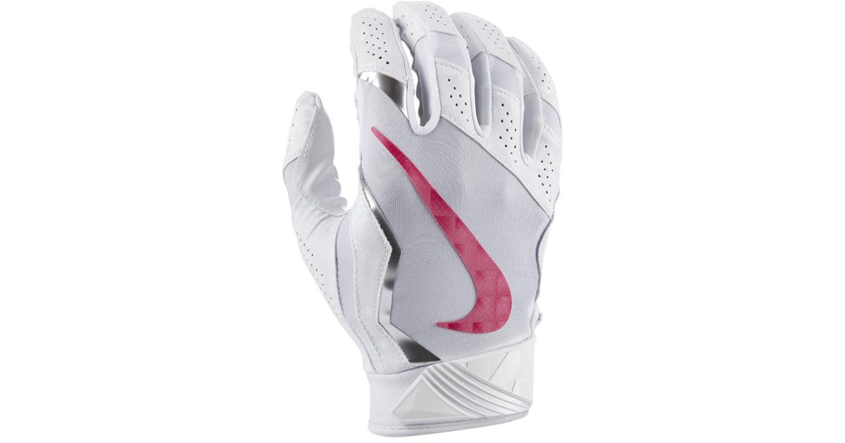 pink and white football gloves