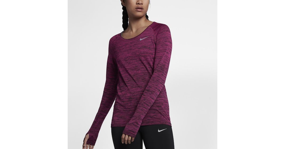 Nike Synthetic Dri-fit Knit Women's Long Sleeve Running Top in Purple - Lyst