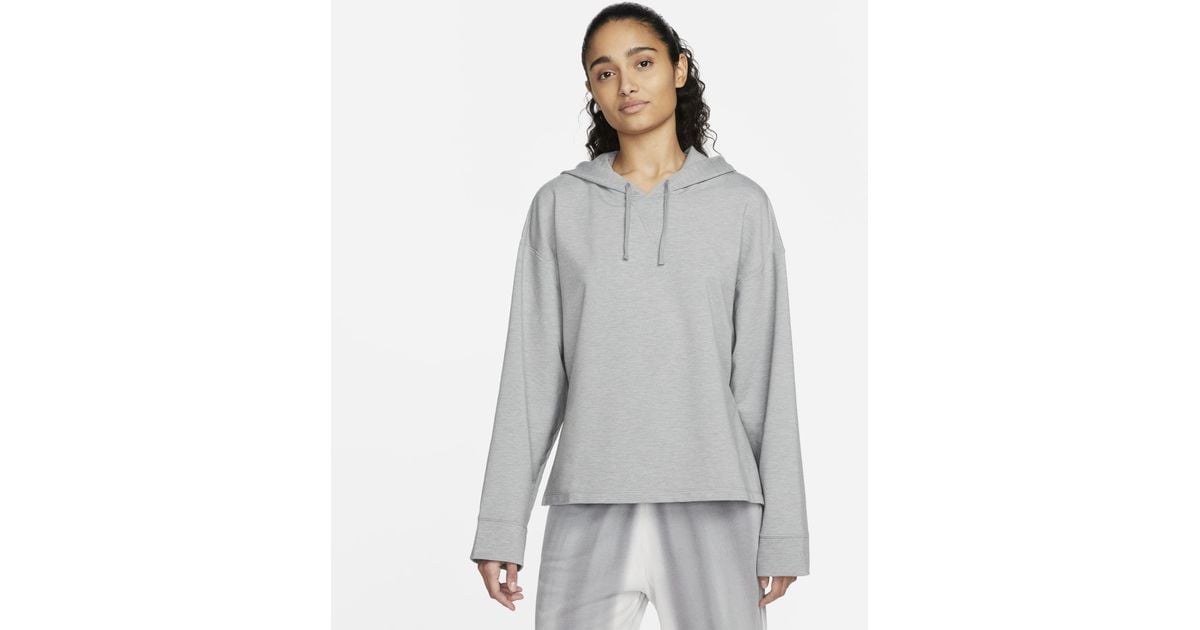 Nike Yoga Drifit Fleece Hoodie in Particle Grey,Heather,Iron Grey