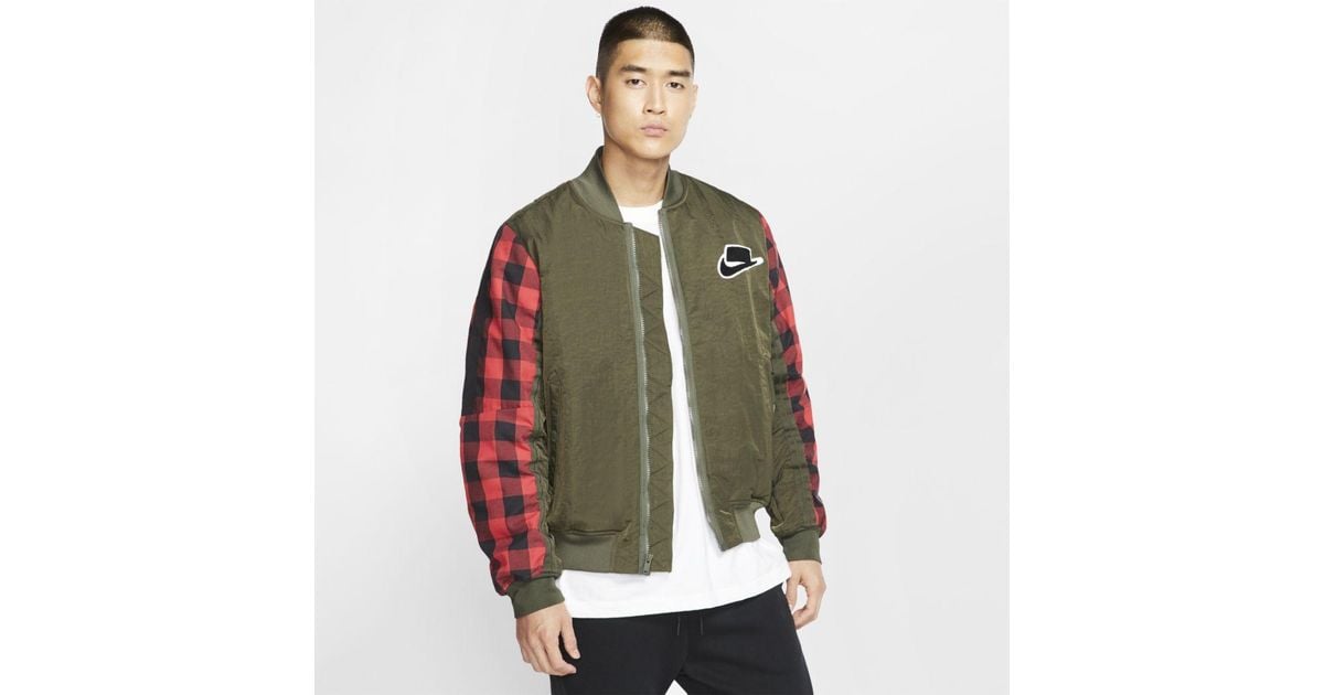 Nike Flannel Sportswear Nsw Bomber Jacket in Cargo Khaki (Green) for Men |  Lyst