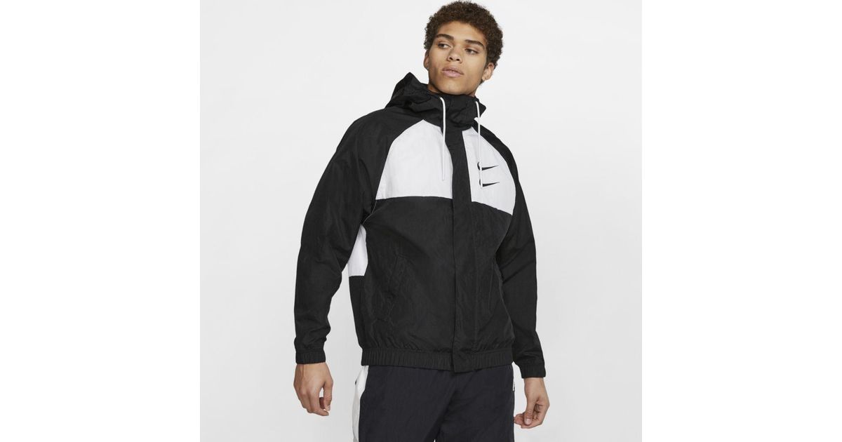 Nike Sportswear Swoosh Woven Hooded Jacket in Black for Men | Lyst