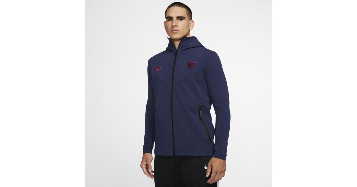 Nike Paris Saint-germain Tech Pack Full-zip Hoodie in Blue for Men | Lyst