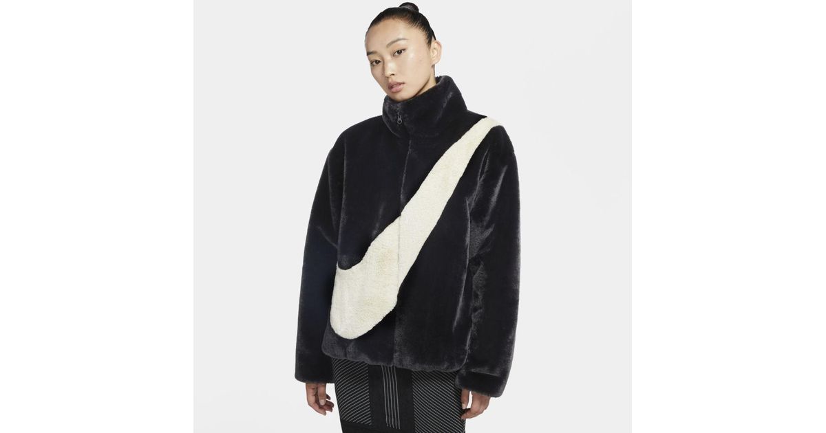 Nike Sportswear Faux Fur Jacket in Black | Lyst