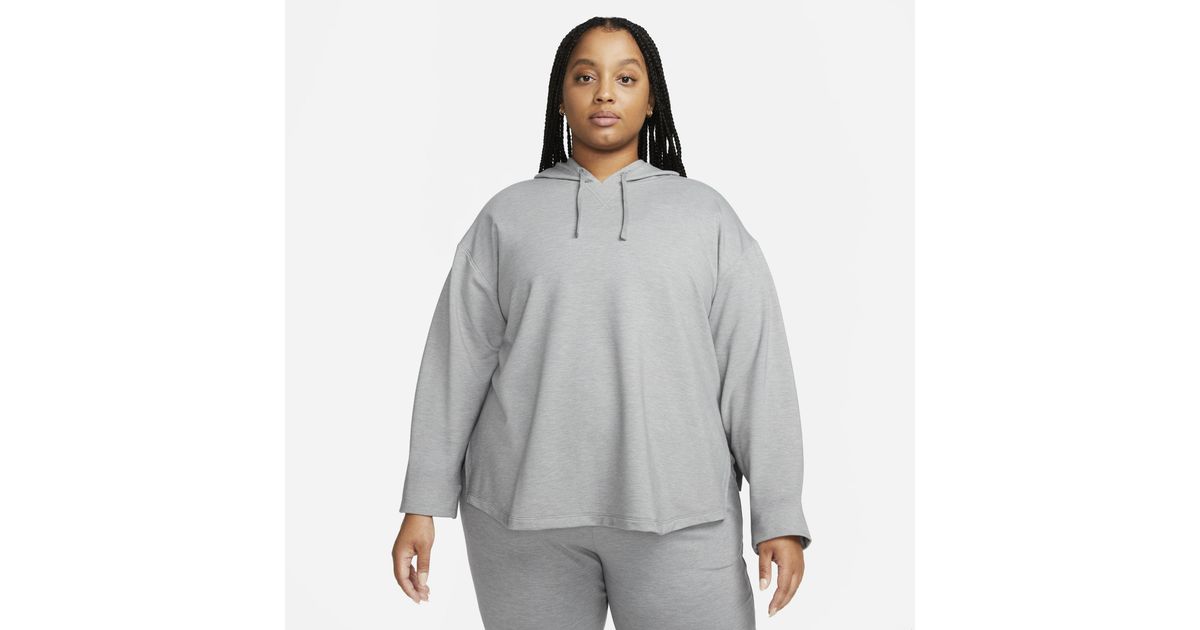 Nike Yoga Drifit Fleece Hoodie in Particle Grey,Heather,Iron Grey