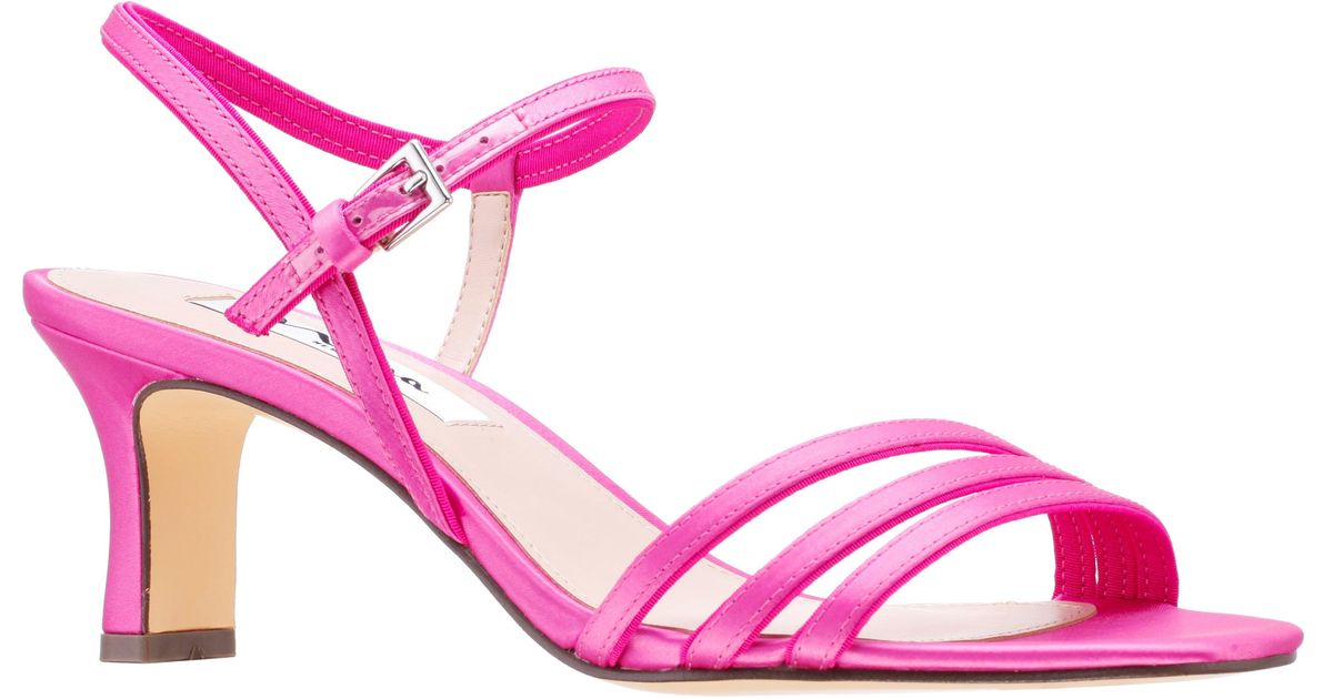 Nina Beverly-ultra Pink Satin Mid-heel Strappy Dress Sandal | Lyst