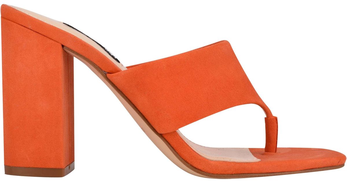 Nine West Gogo Block Heel Slide Sandals in Orange Suede (Orange 