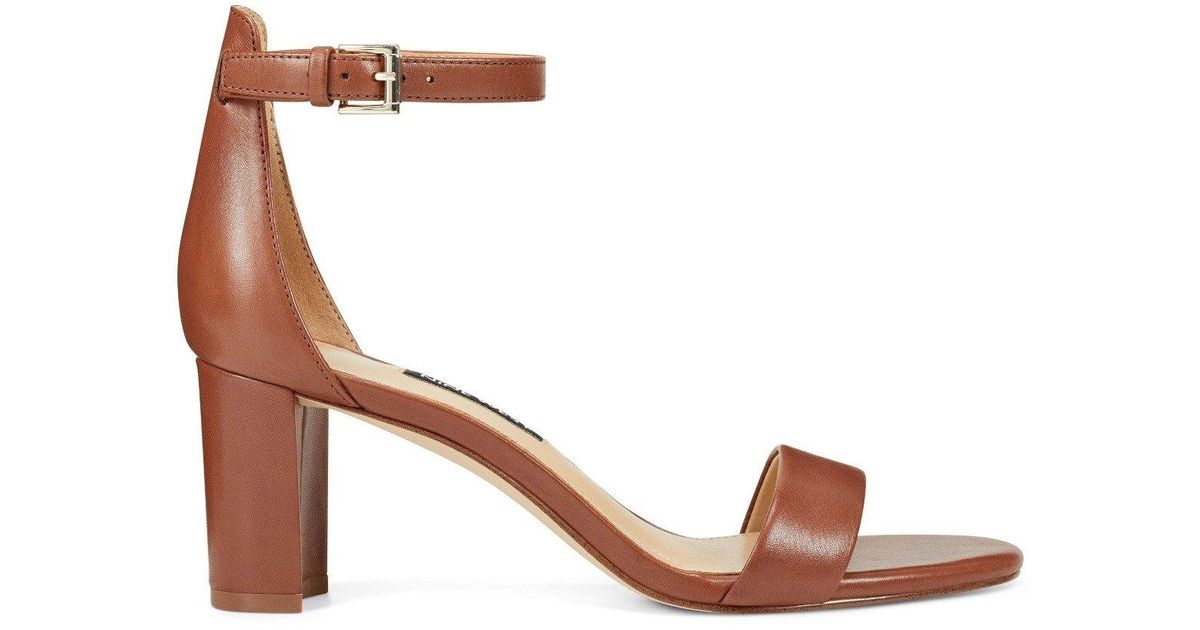 Nine West Silk Pruce Ankle Strap Block Heel Sandals in Brown - Lyst