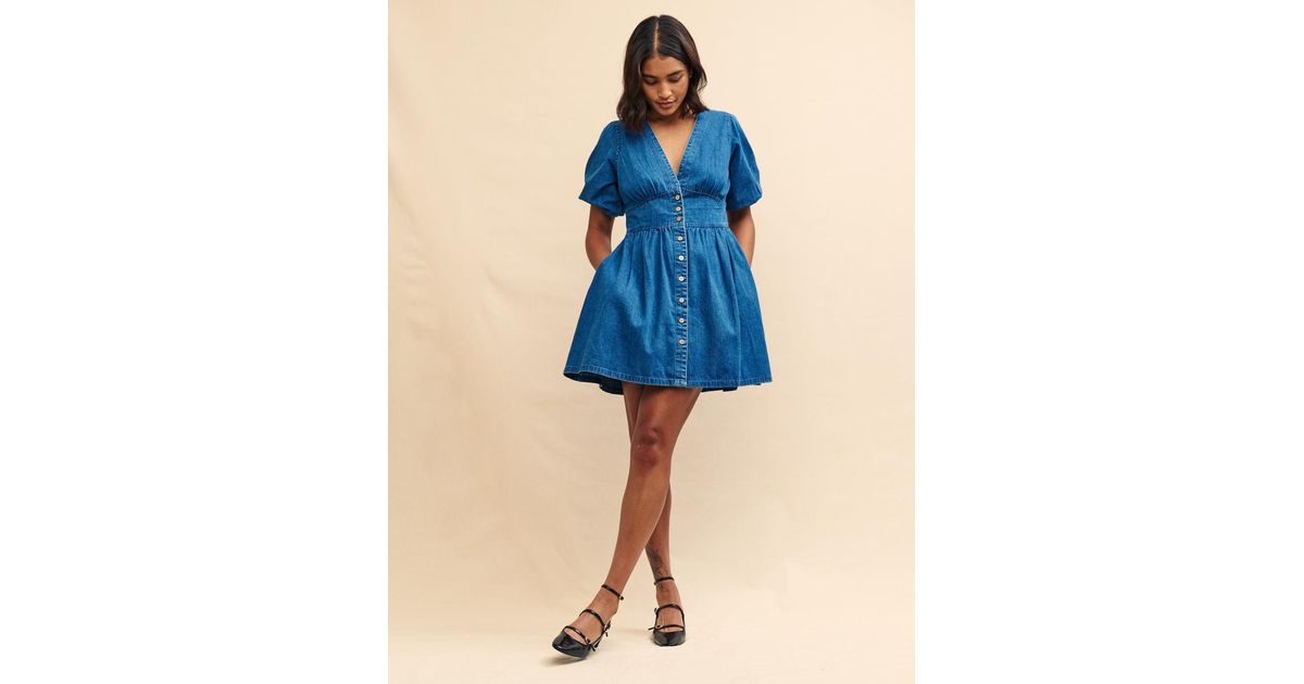 blue denim starlight mini dress Denim Long Sleeve Starlight Mini Dress