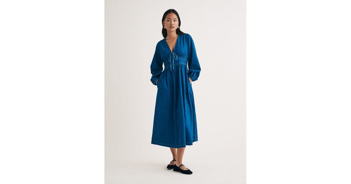 blue denim astra midi dress Blue Denim Sleeveless Midi Dress
