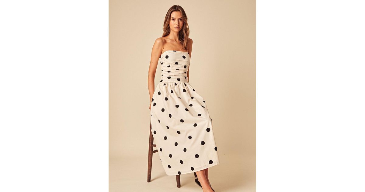 Nobody's Child Polka Dot Bandeau Felicity Midi Dress in Natural