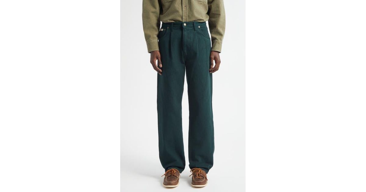 Noah Brushed Back Pleated Organic Cotton Jeans in Green for Men | Lyst