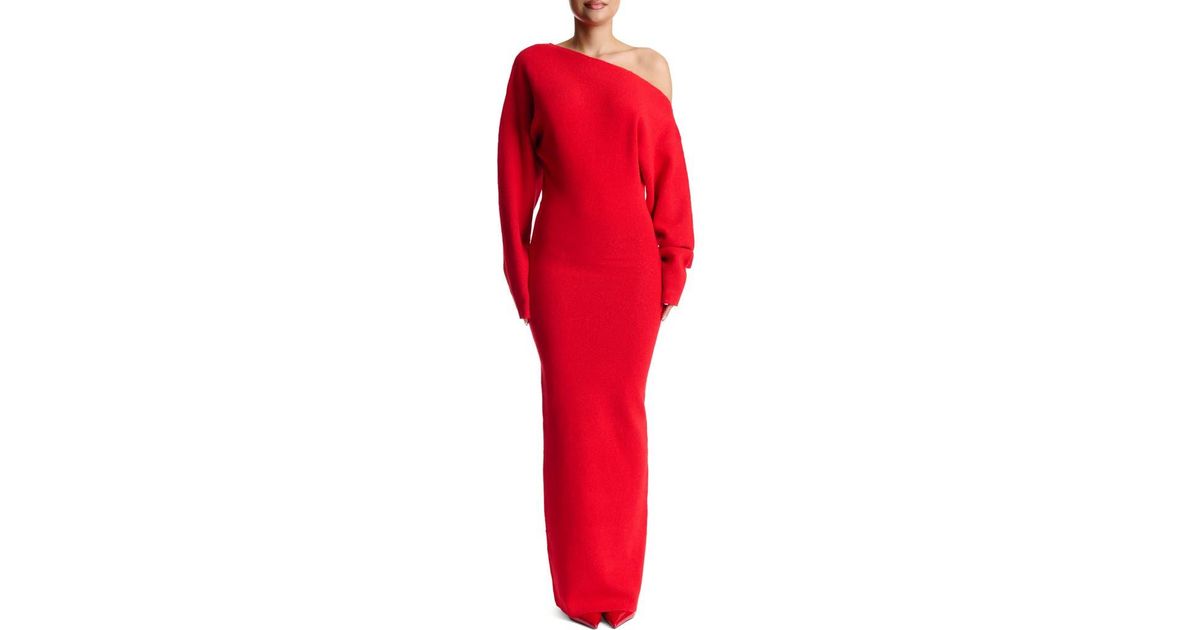 knee length dresses for ladies Boucle Knit Off-Shoulder Maxi Dress  Naked Wardrobe