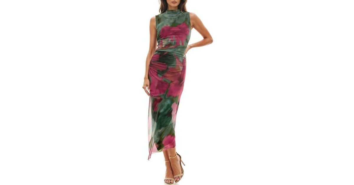 socialite floral shirred mesh dress Shirred Mesh Midi Dress (Women)