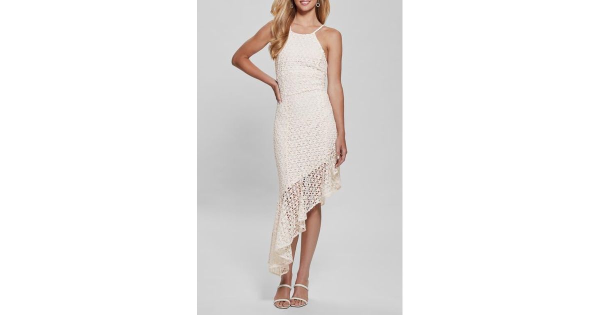 Guess Claudia Floral Stitch Asymmetric Maxi Dress in White | Lyst