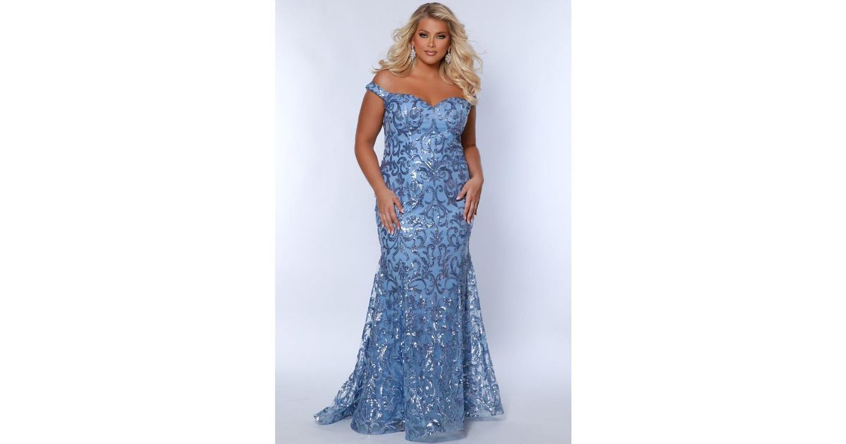 Sydneys Closet JK2511 Long Mermaid Prom Sequin Floral Formal Plus Size Dress
