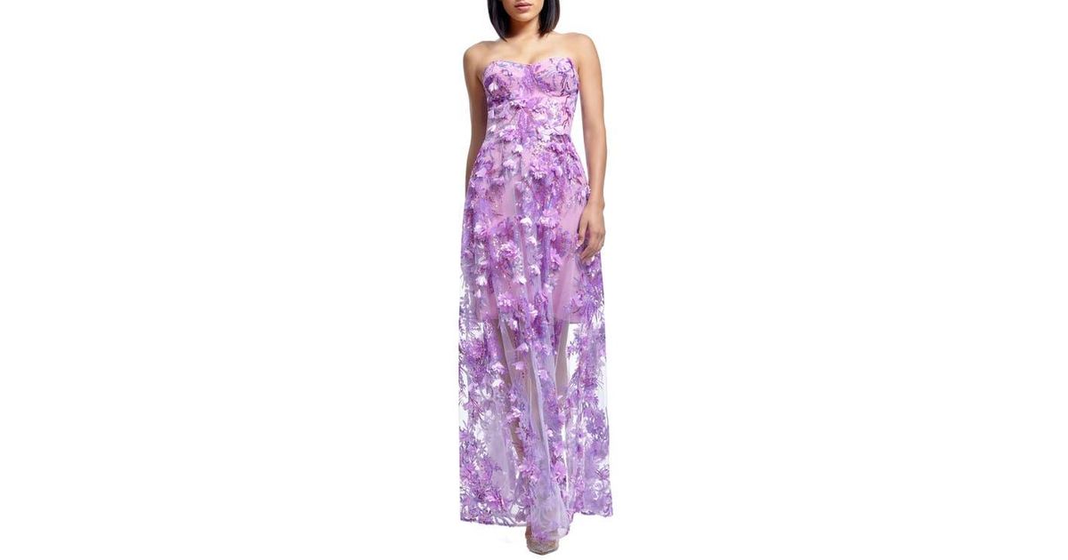 Dress the Population Melissa Sequin Floral Appliqu Strapless Gown in  Purple | Lyst