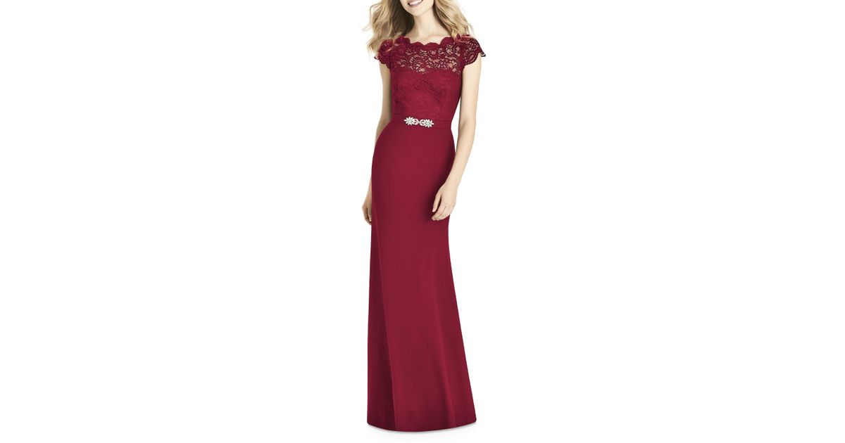 jenny packham lace & crepe sheath gown