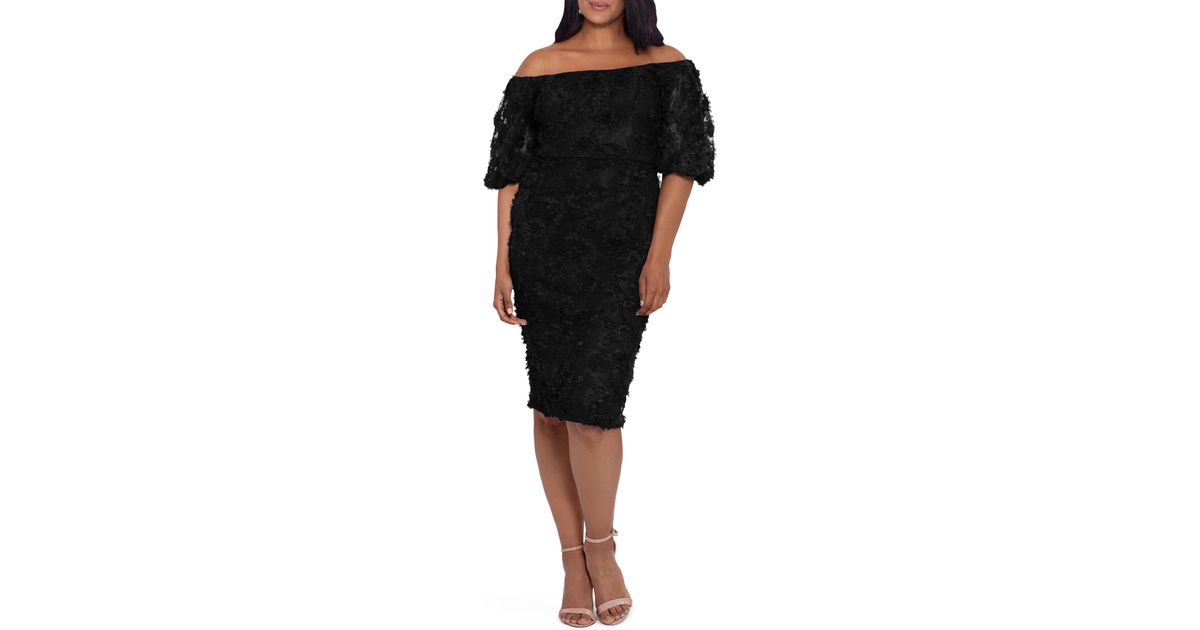 Xscape Off The Shoulder Lace Sheath Dress in Black | Lyst