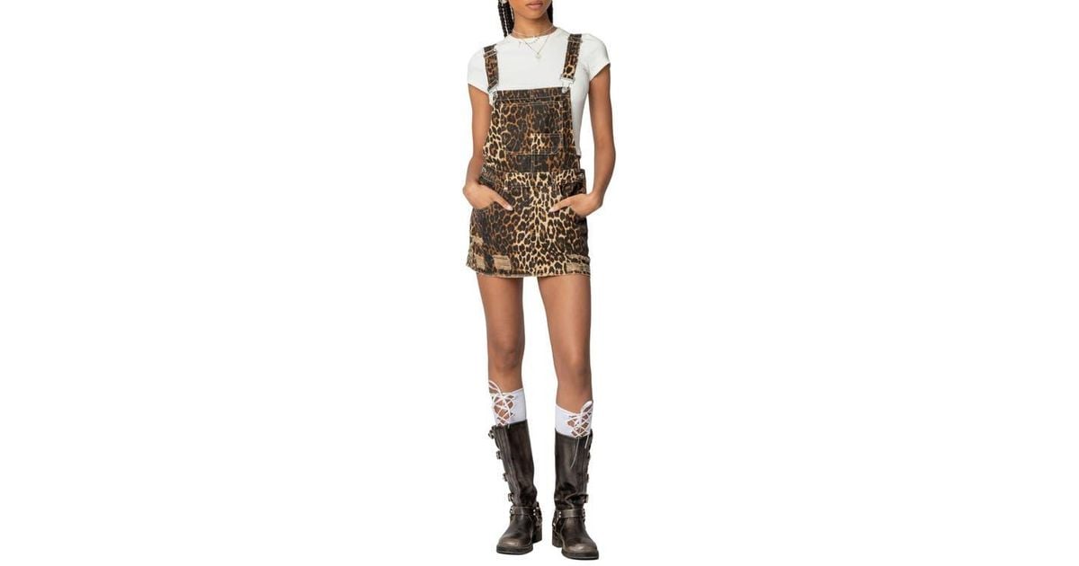 Leopard Print Denim Overall Dress main image 0