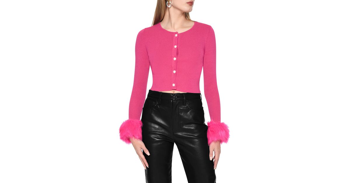 Wayf Nova Faux Fur Cuff Crop Cardigan in Red Lyst