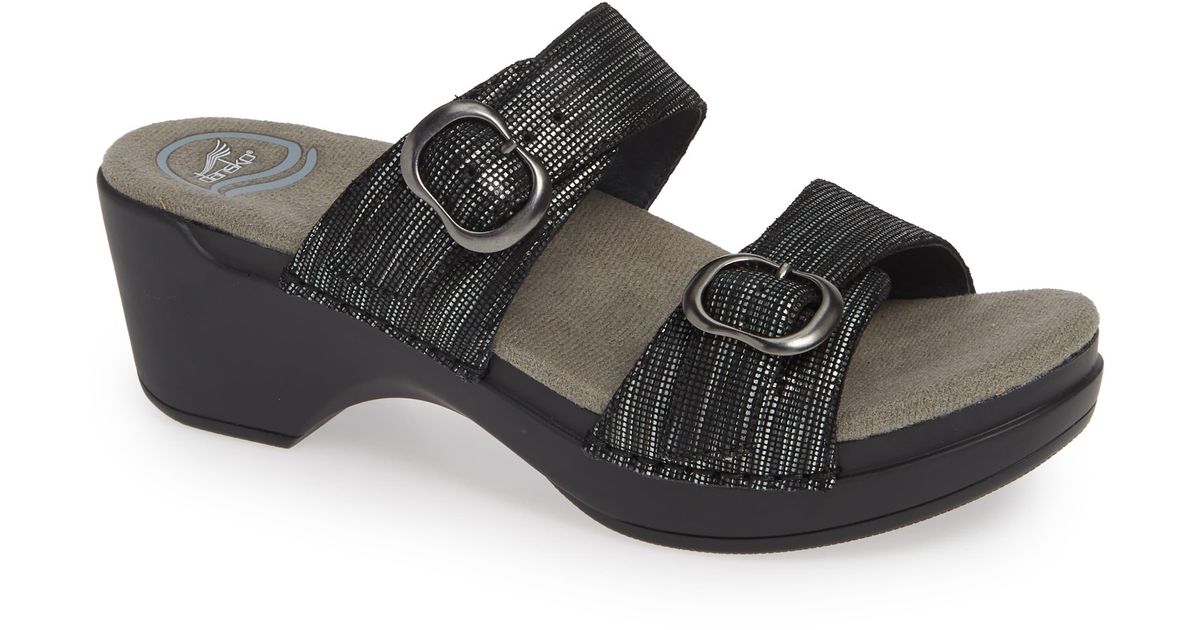 Dansko 'sophie' Sandal in Black Metallic Leather (Black) - Lyst