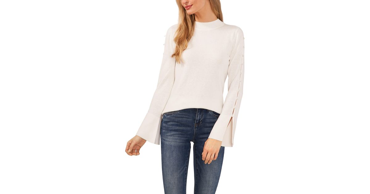 Cece Imitation Pearl Accent Mock Neck Sweater in White Lyst