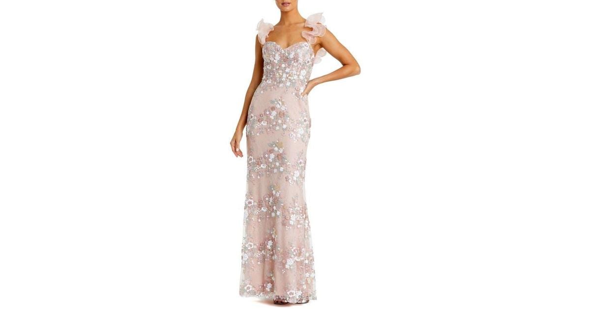 sachin and babi light blue dress Mac Duggal Embroidered Lace Floral Gown With Ruffle Straps