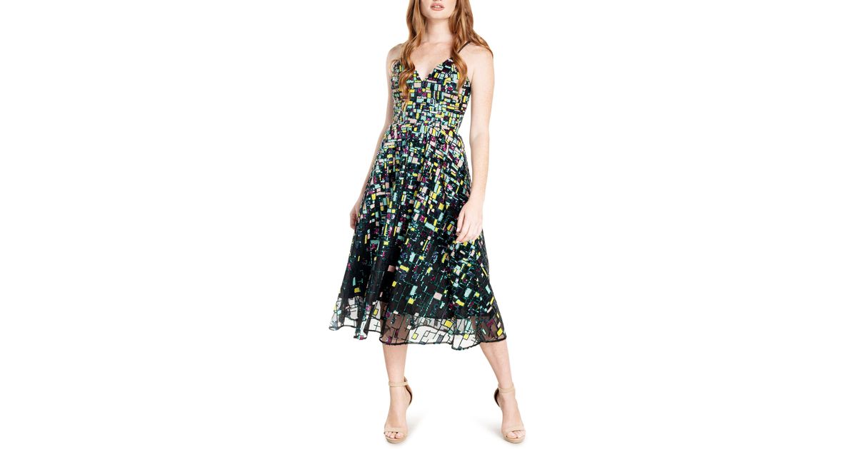 Dress the Population Maren Sequin Fit & Flare Dress in Green | Lyst