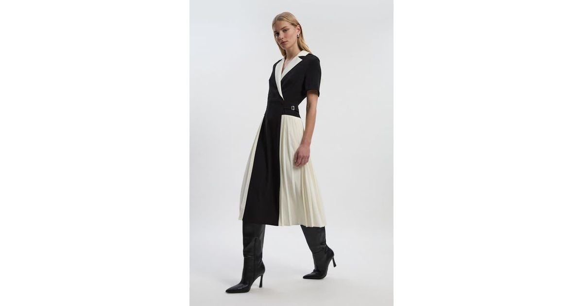 karen millen pleated shirt dress Karen Millen Tailored Crepe Pleated Panelled Shirt Dress in Red