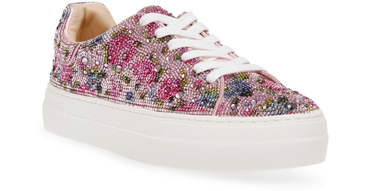 Betsey Johnson Sidny Crystal Pavé Platform Sneaker in Pink | Lyst