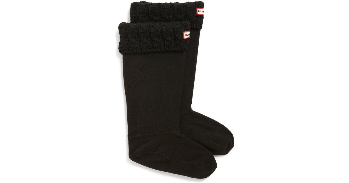HUNTER Fleece Original Tall Cable Knit Cuff Welly Boot Socks in Natural