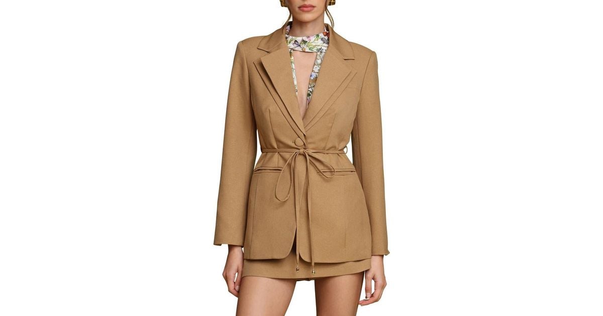 Avec Les Filles Tie Waist Cutaway Blazer In Natural Lyst avec-les-filles-tie-waist-cutaway-blazer-in-natural-lyst