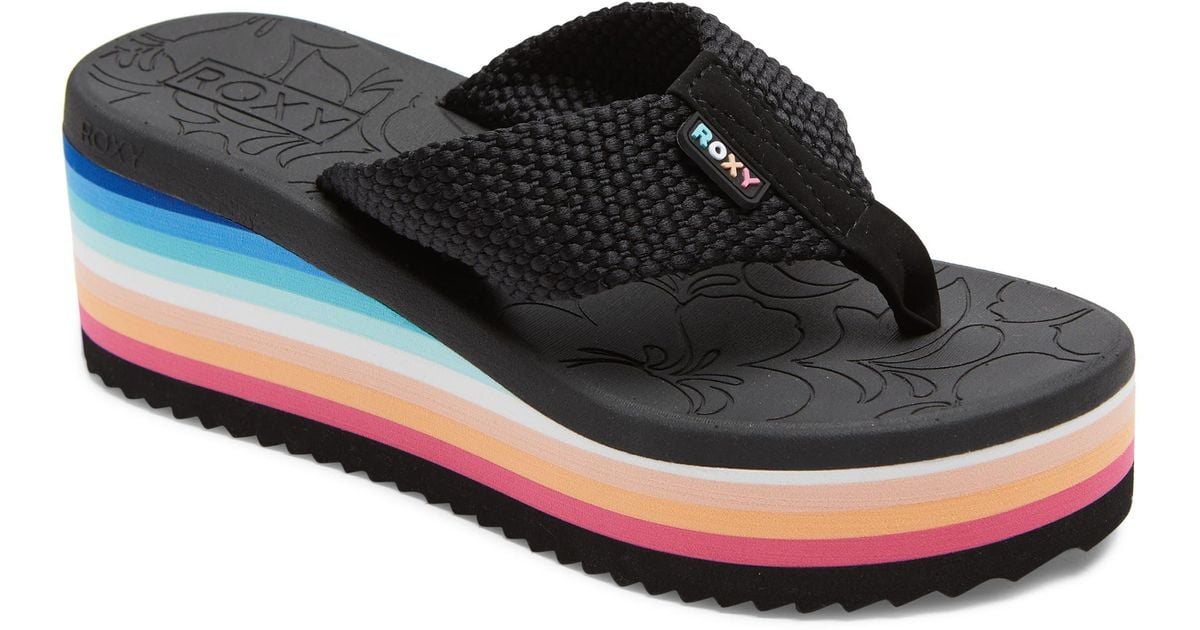 Roxy Kallie Platform Wedge Flip Flop in Black Lyst