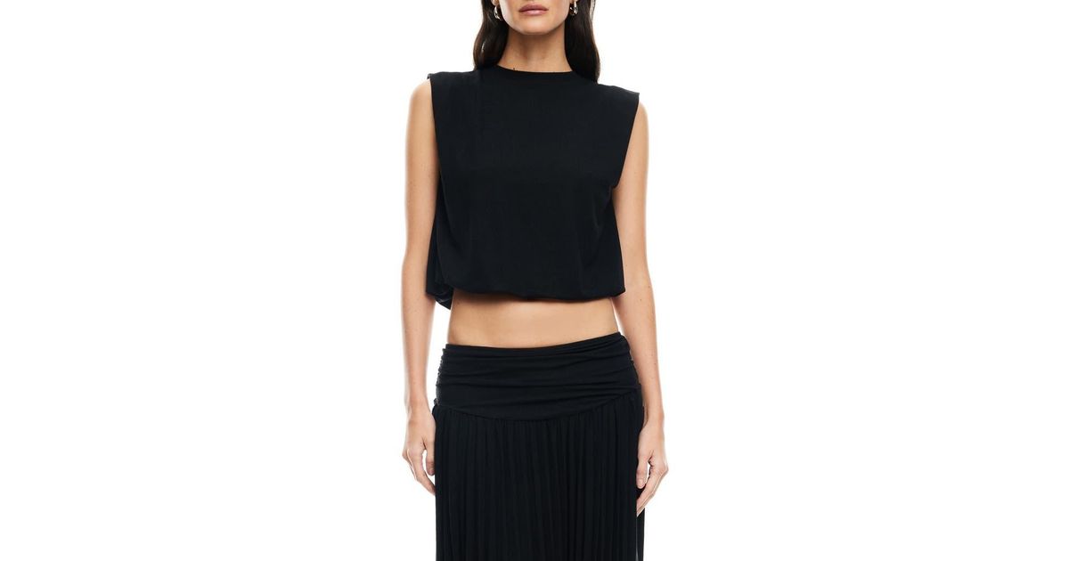 Lioness Field Of Dreams Bubble Hem Crop Top in Black