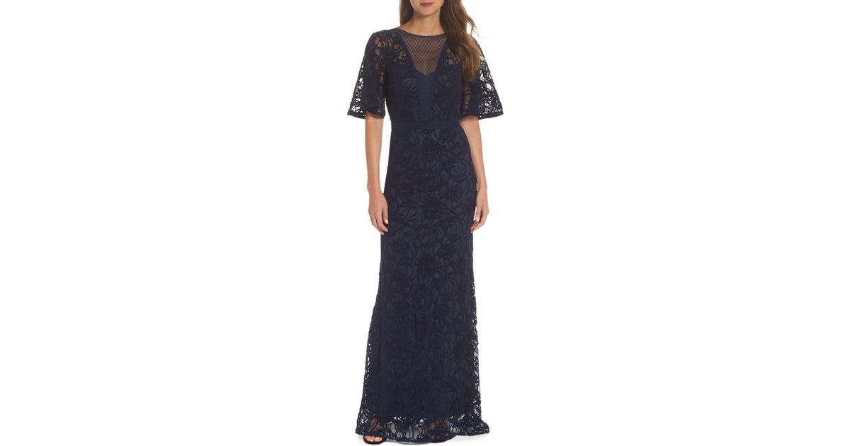 tadashi shoji burnout lace gown