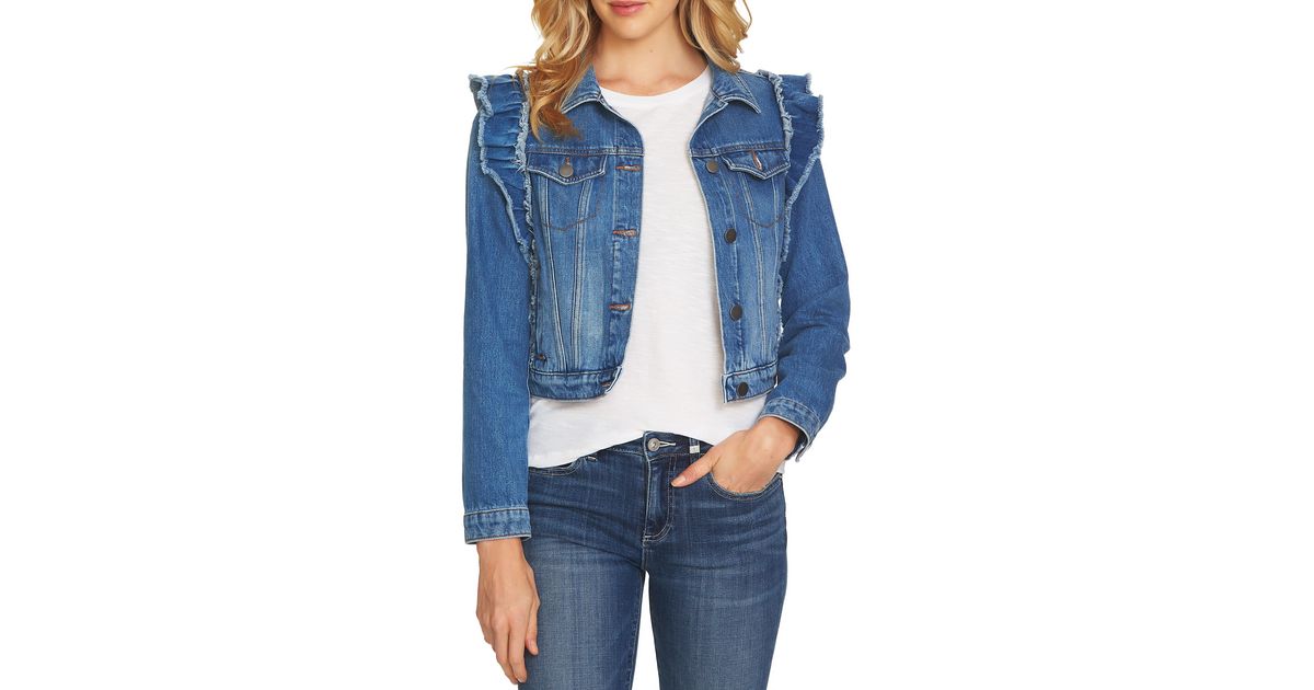 ruffle shoulder denim jacket