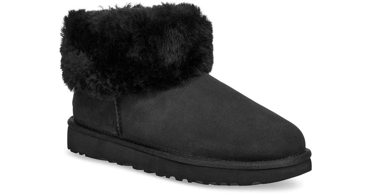 ugg classic mini fluff ankle boots in black