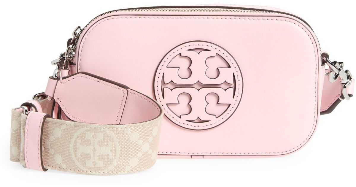 Tory Burch Mini Miller Leather Crossbody Bag in Pink | Lyst
