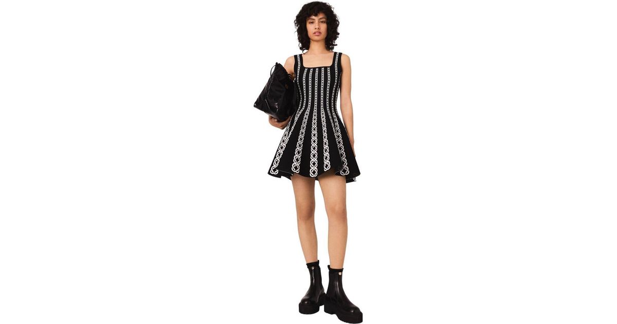 maje women's jacquard knit mini dress in Black cf-size-XS