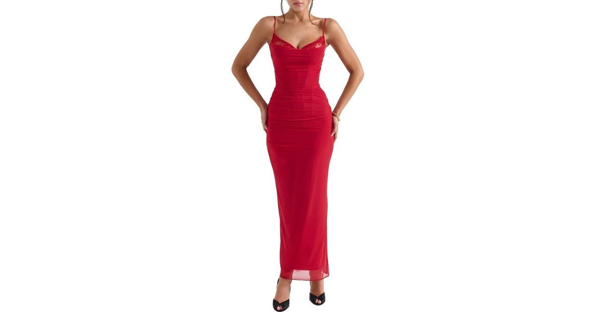 House Of Cb Nalini Mesh Corset Cocktail Dress in Red | Lyst