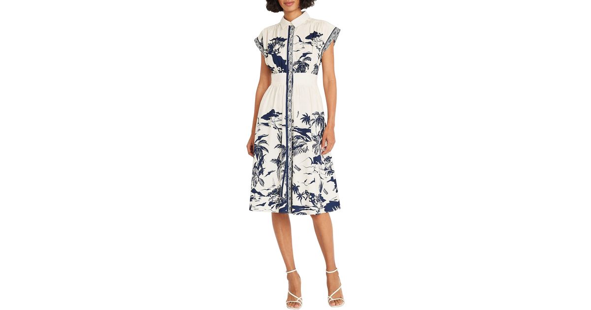 Maggy London Placed Print Stretch Cotton Midi Shirtdress | Lyst