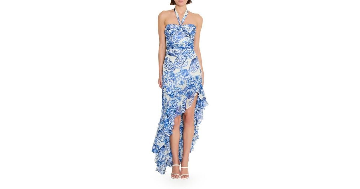 Amanda Uprichard Marabou Ruffle Halter High-Low Cocktail Dress in Blue | Lyst Amanda Uprichard Marabou Ruffle Halter High-Low Cocktail Dress in Blue | Lyst