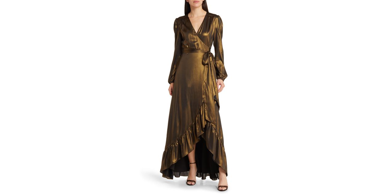 Wayf Meryl Long Sleeve Wrap High low Cocktail Dress in Brown Lyst