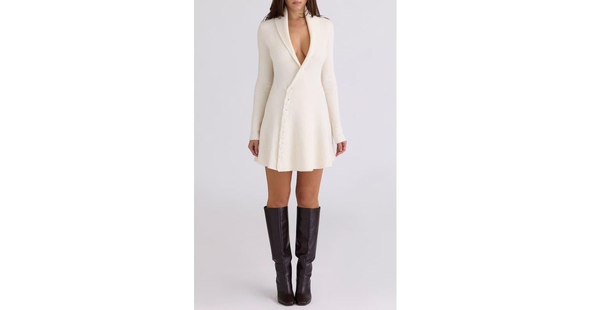 House Of Cb Ayla Plunge Neck Rib Knit Sweater Dress in White | Lyst