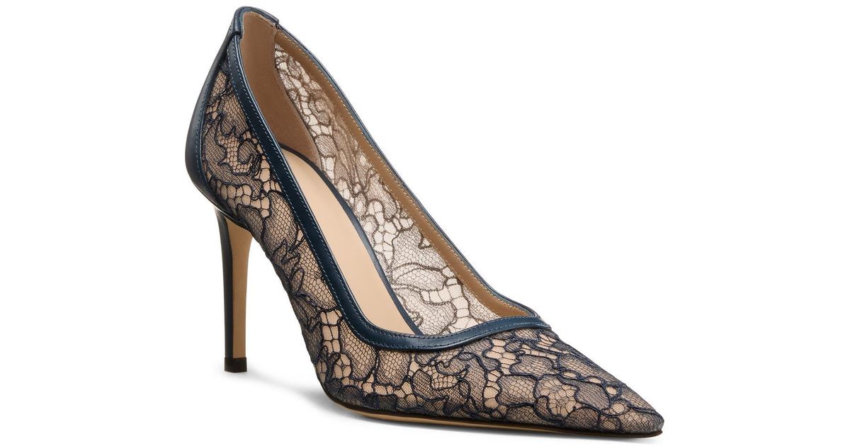 Stuart Fancy Stuart Weitzman Stuart Power 85 Lace Pointed Toe Pump in Metallic | Lyst