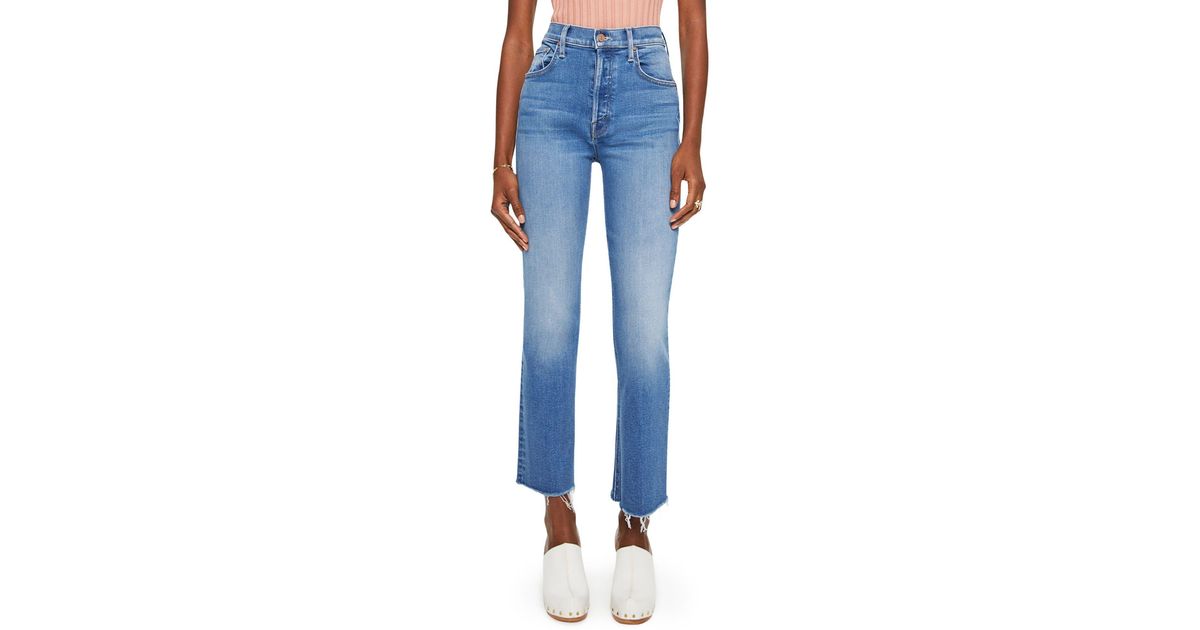 Mother The Tripper Frayed High Waist Ankle Bootcut Jeans in Blue | Lyst