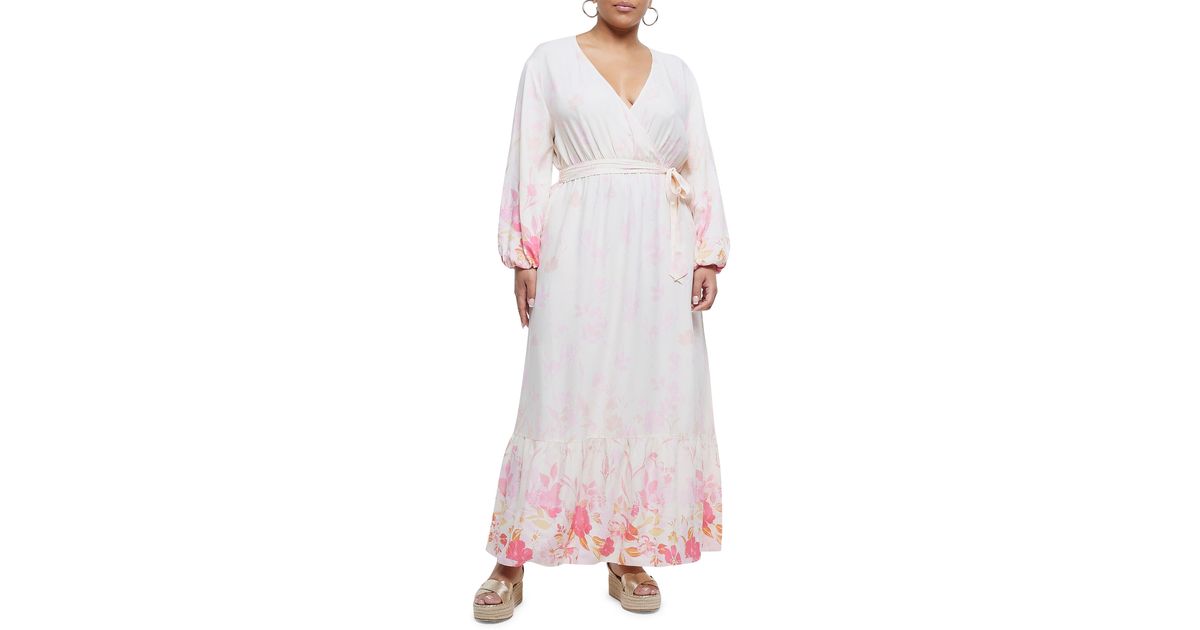 River Island Floral Ombré Long Sleeve Wrap Maxi Dress in White Lyst