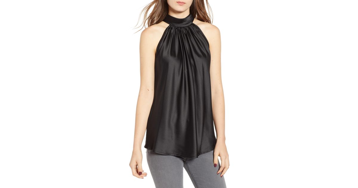 black satin tie neck blouse