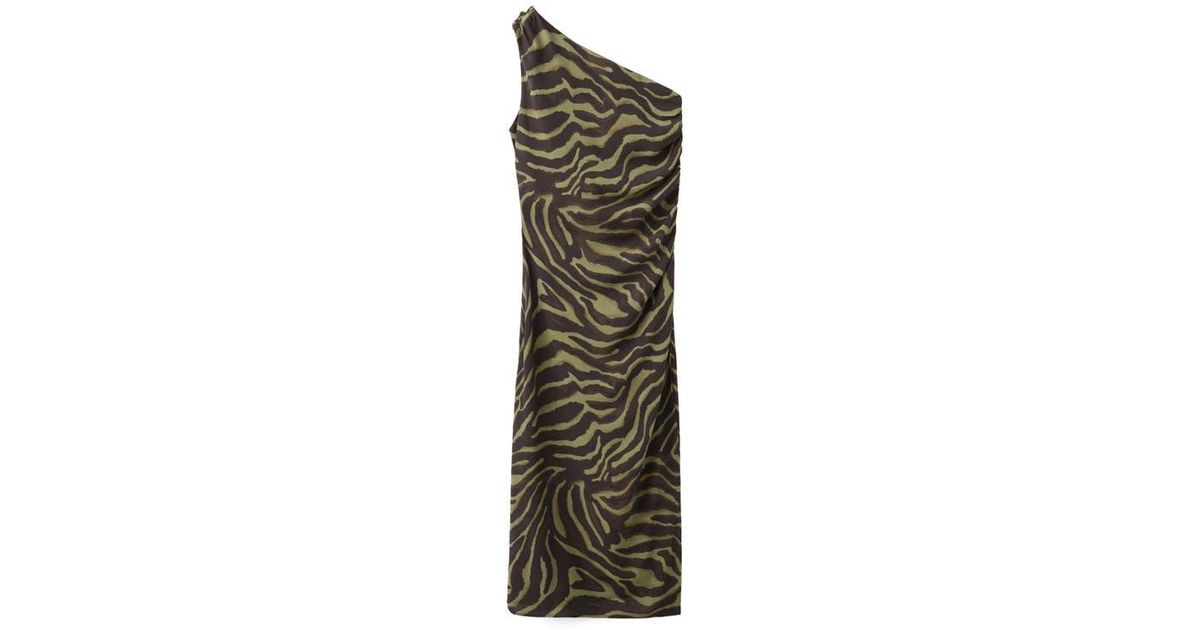 Mango Printed One-Shoulder Midi Dress in Green | Lyst Mango Printed One-Shoulder Midi Dress in Green | Lyst