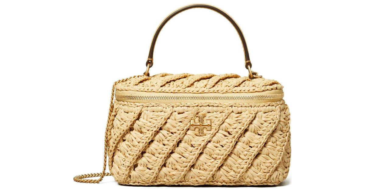Tory Burch Kira Crochet Raffia Vanity Case in Metallic | Lyst